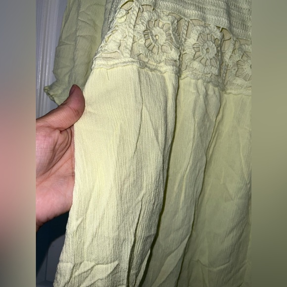 LC Lauren Conrad Boho Smocked Crochet Mini Dress‎ Light Highlighter Yellow Sz 2X - Picture 4 of 10